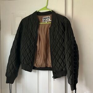 Pam & Gela Quilted Olive Bomber Jacket